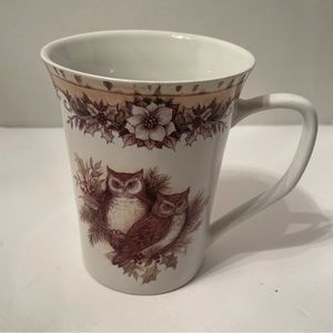 Cracker Barrel Owls Brown Leaves Flower Mug